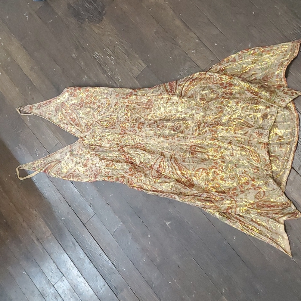 Glowing gold paisley print slip dress